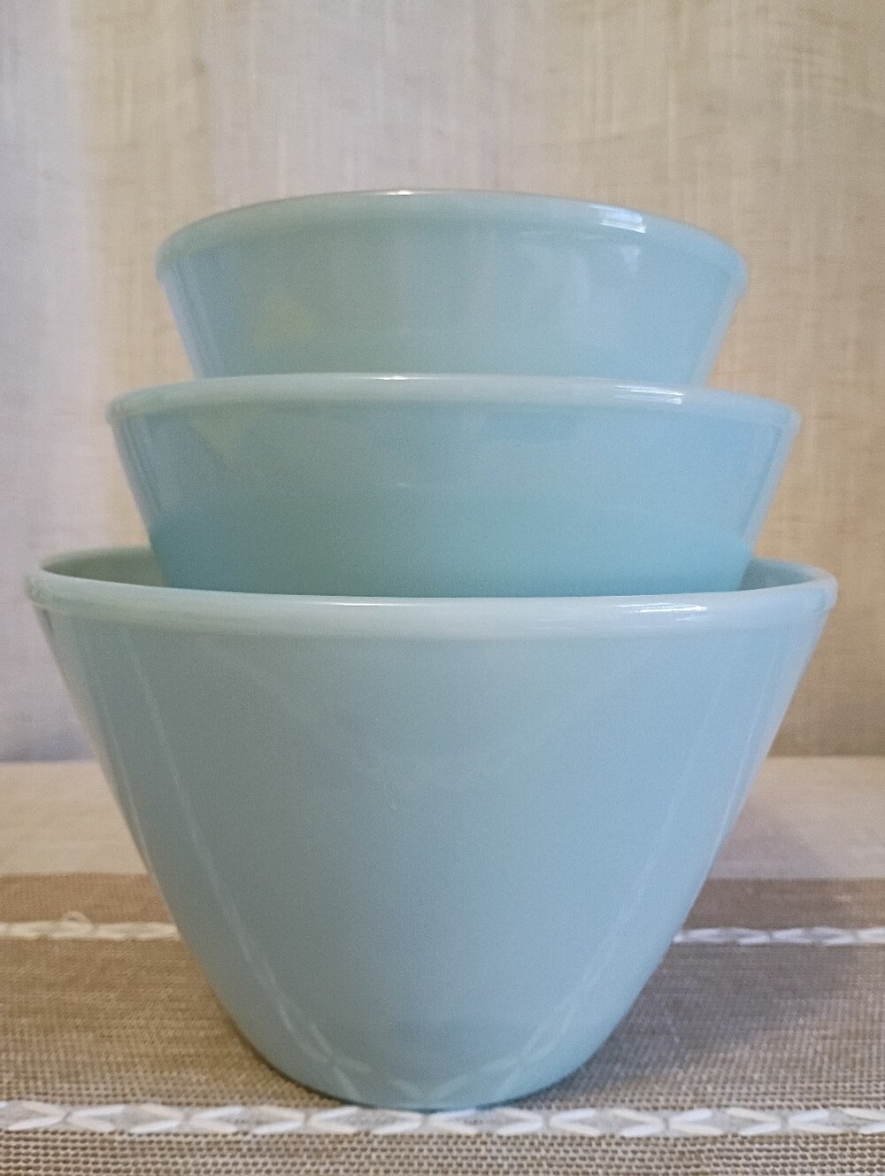Fire King Oven Ware "Turquoise Blue" 3 Piece Mixing Bowl Set